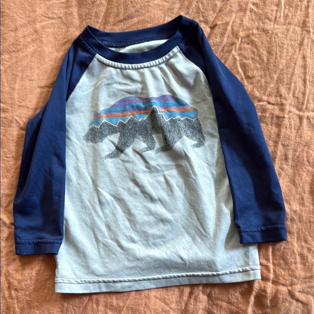 Kids Blue Bear Graphic Raglan Shirt